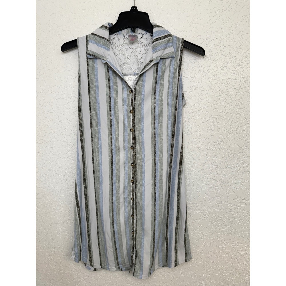 No‎ Boundaries L Striped Sleeveless Button Down Collared Shirt Dress